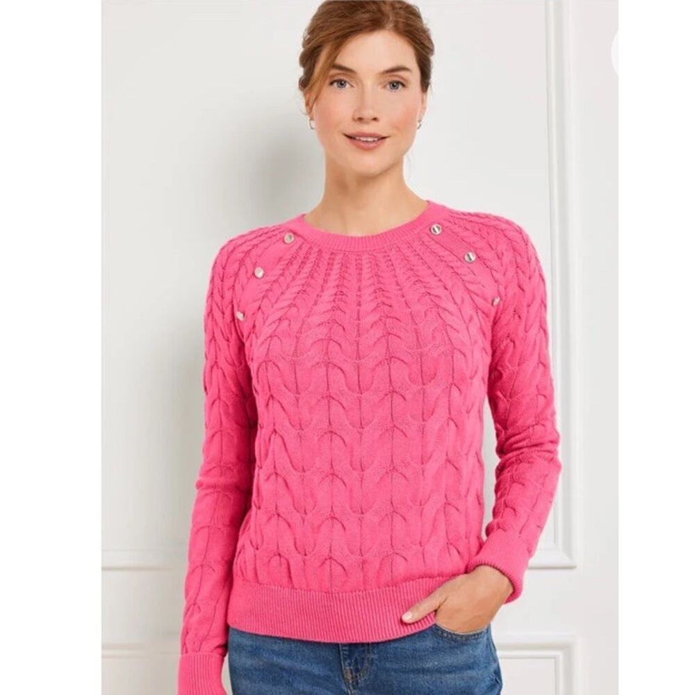Talbots Women’s Plus Raglan Cable Knit Sweater Pink 2X Cotton Preppy Coastal